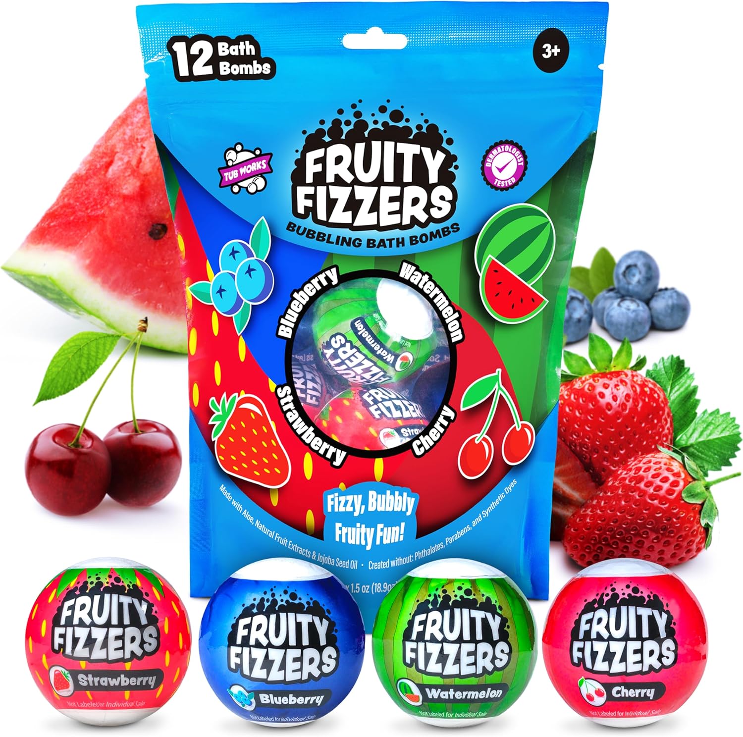 Tub Works® Fruity Fizzers™ Bubbling Bath Bombs for Kids, Variety