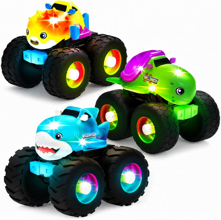 Tub Works® Monster Trucks™ Light Up Bath Toys, 3 Pack, Shark, Sea Turtle & Pufferfish