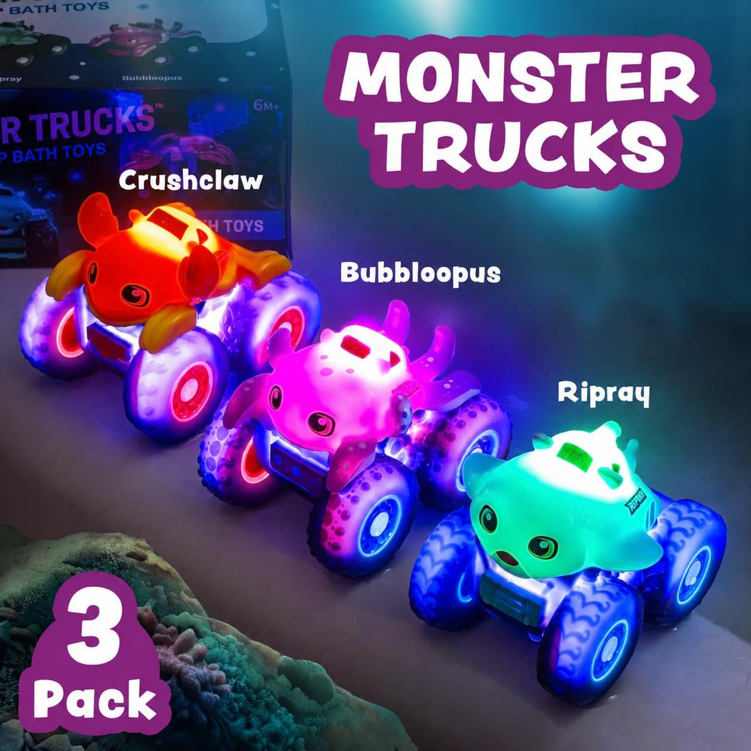 Tub Works® Monster Trucks™ Light Up Bath Toys, 3 Pack, Crab, Ray & Octopus