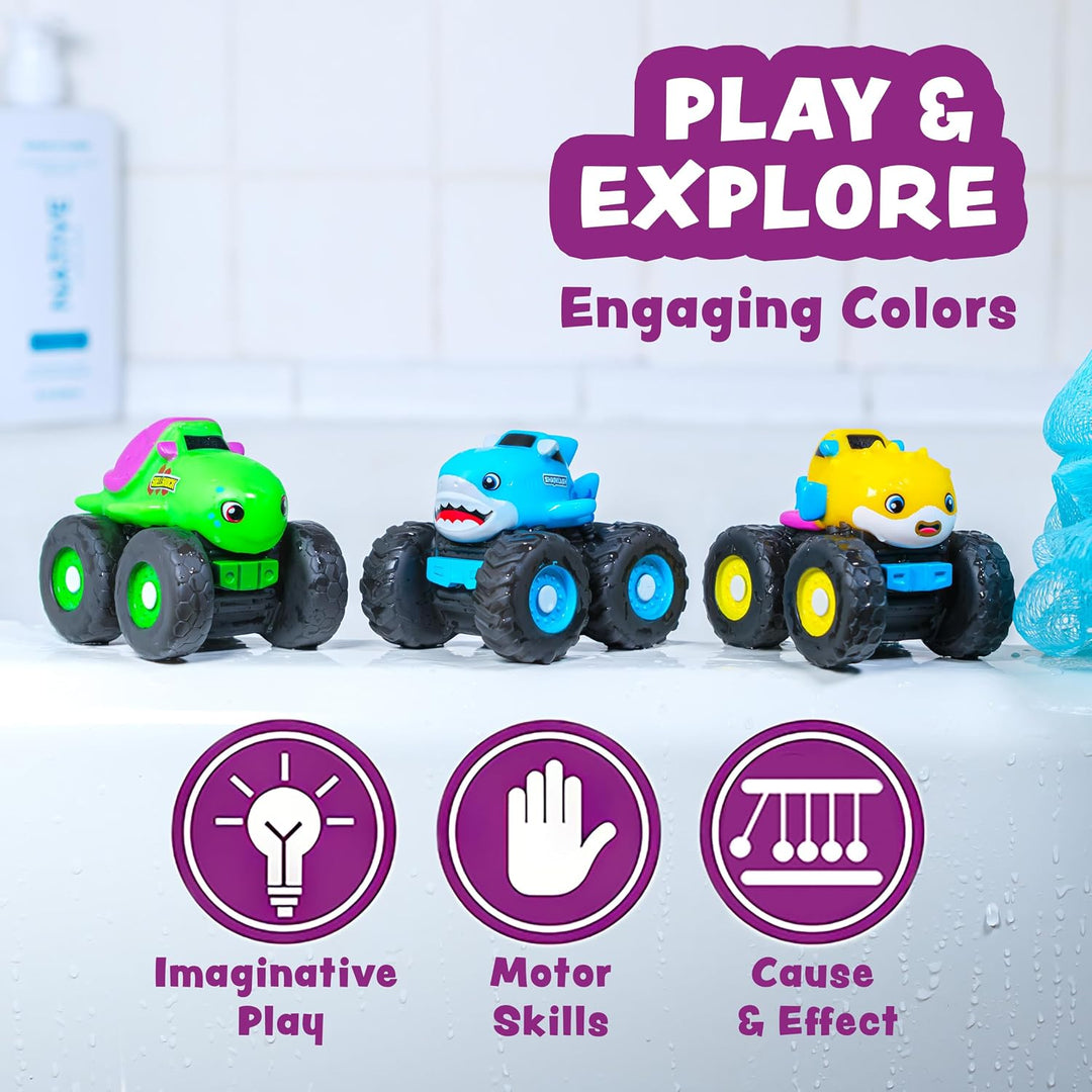 Tub Works® Monster Trucks™ Light Up Bath Toys, 3 Pack, Shark, Sea Turtle & Pufferfish