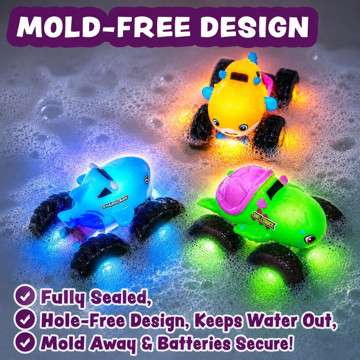 Tub Works® Monster Trucks™ Light Up Bath Toys, 3 Pack, Shark, Sea Turtle & Pufferfish