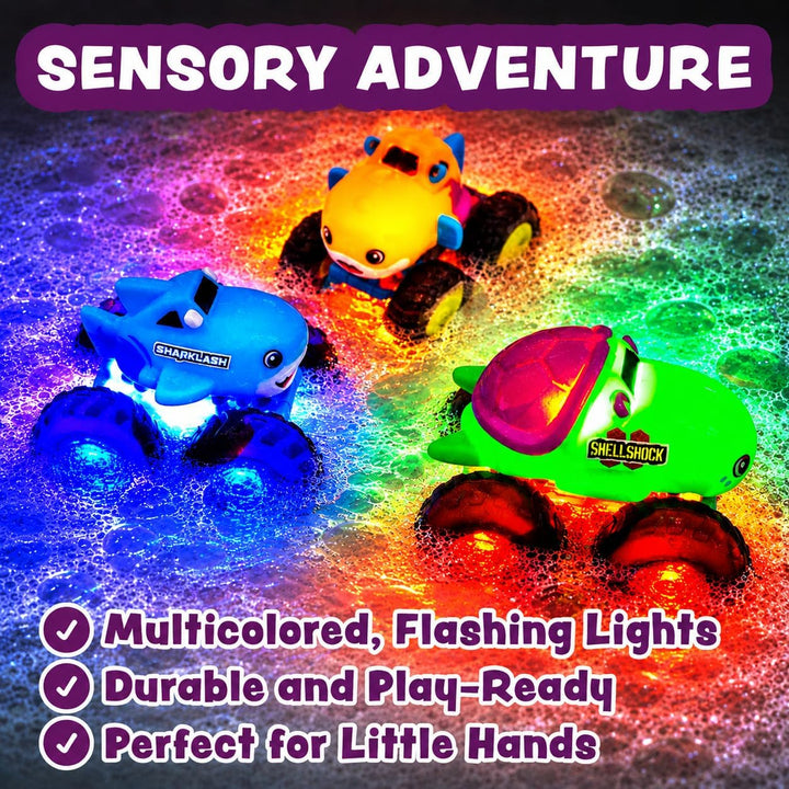 Tub Works® Monster Trucks™ Light Up Bath Toys, 3 Pack, Shark, Sea Turtle & Pufferfish
