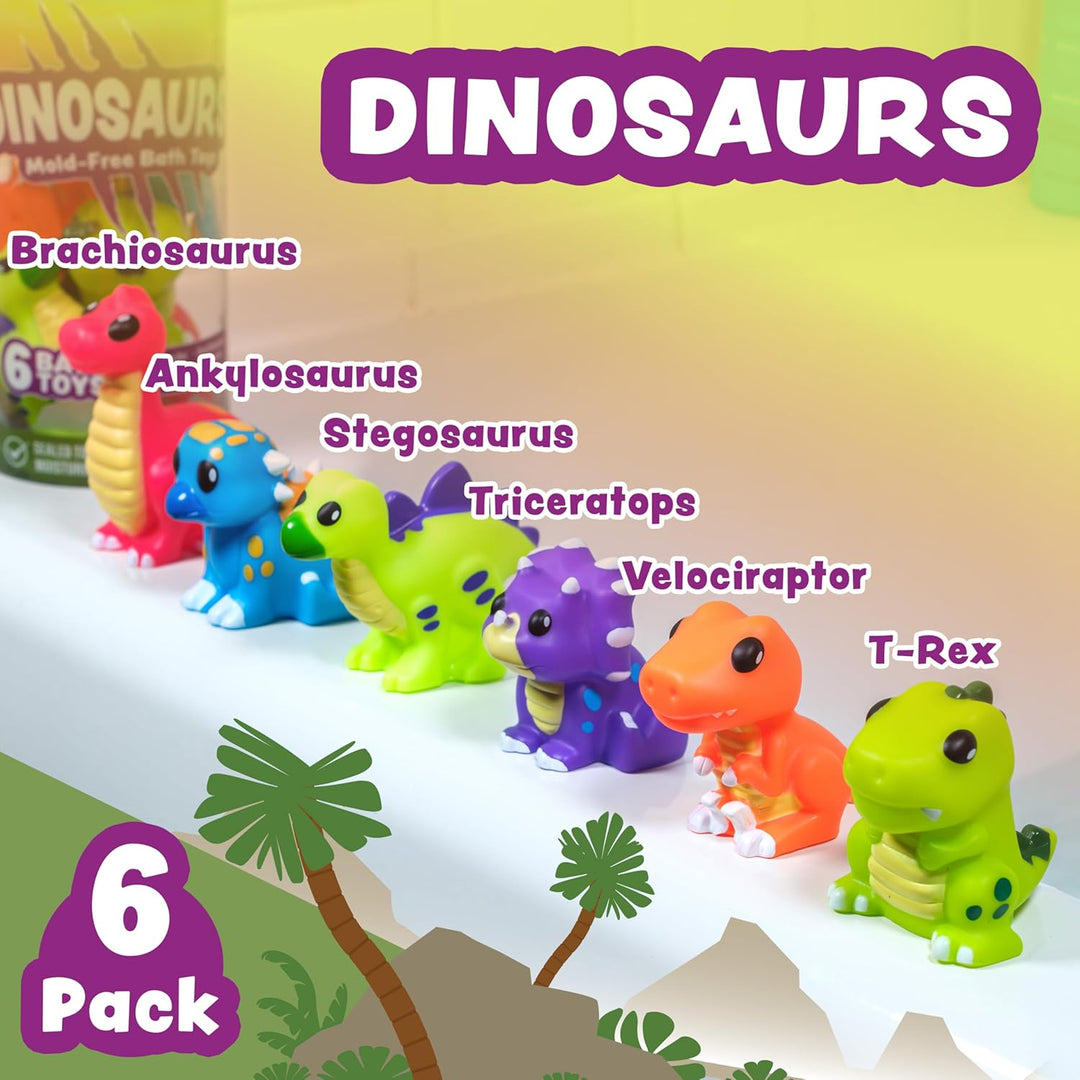 Tub Works® Dinosaur Mold Free Bath Toys, 6 Pack