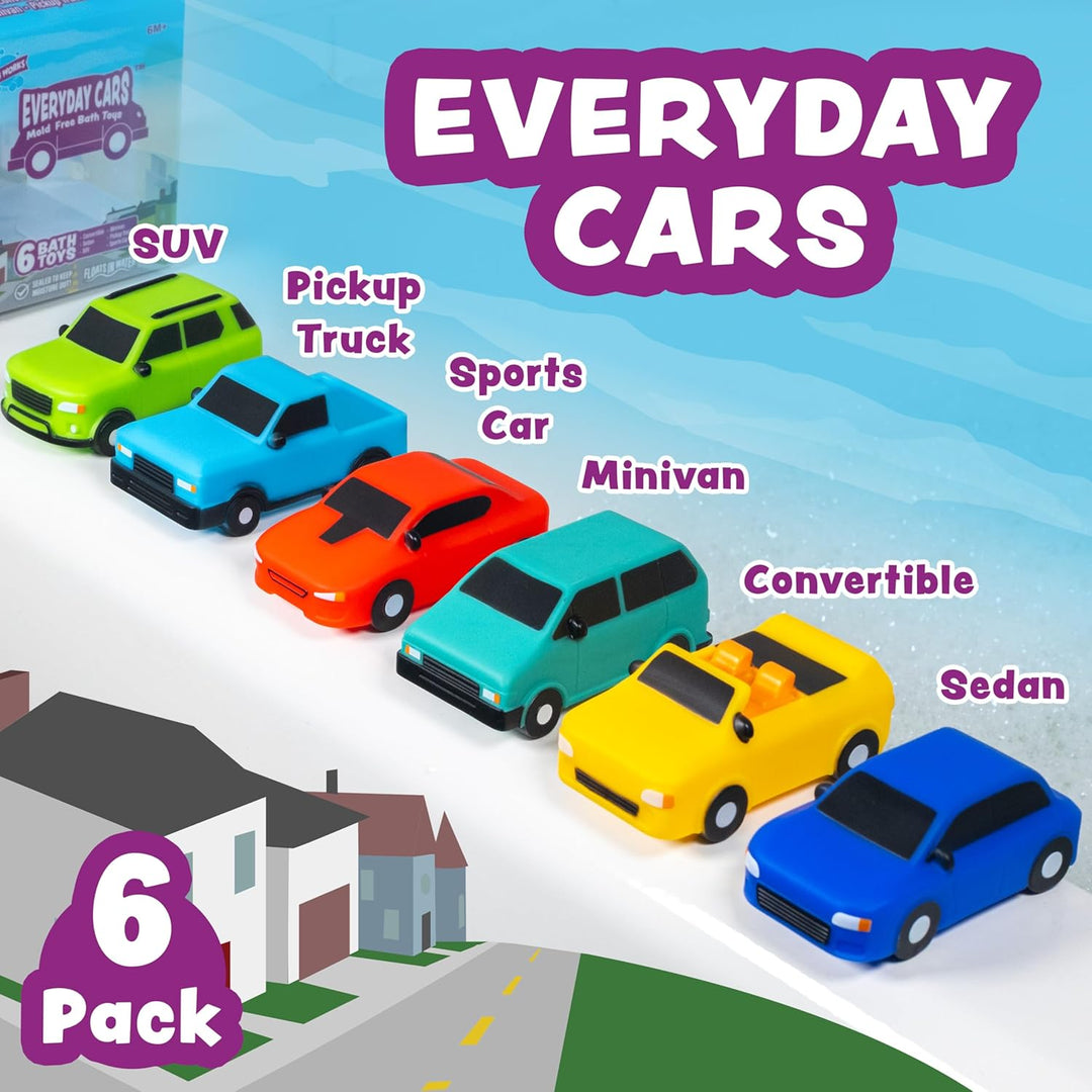 Tub Works® Everyday Cars™ Mold Free Baby Bath Toys, 6 Pack