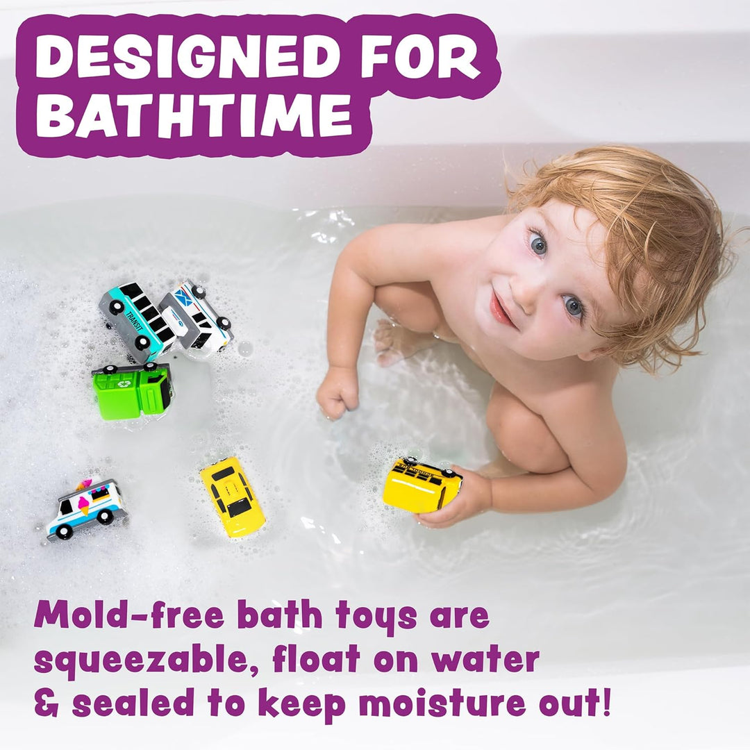 Tub Works® Vehicles™ Bath Cars Mold Free Bath Toys, 6 Pack