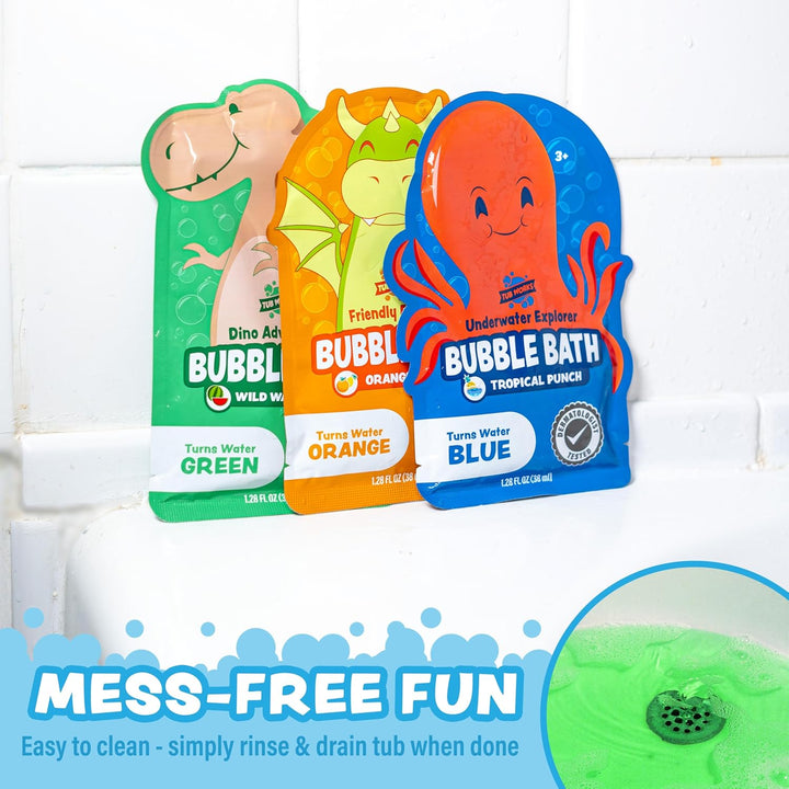 Tub Works® Magical Kids Bubble Bath, Variety 12 Pack | Green, Blue & Orange Bath Colors