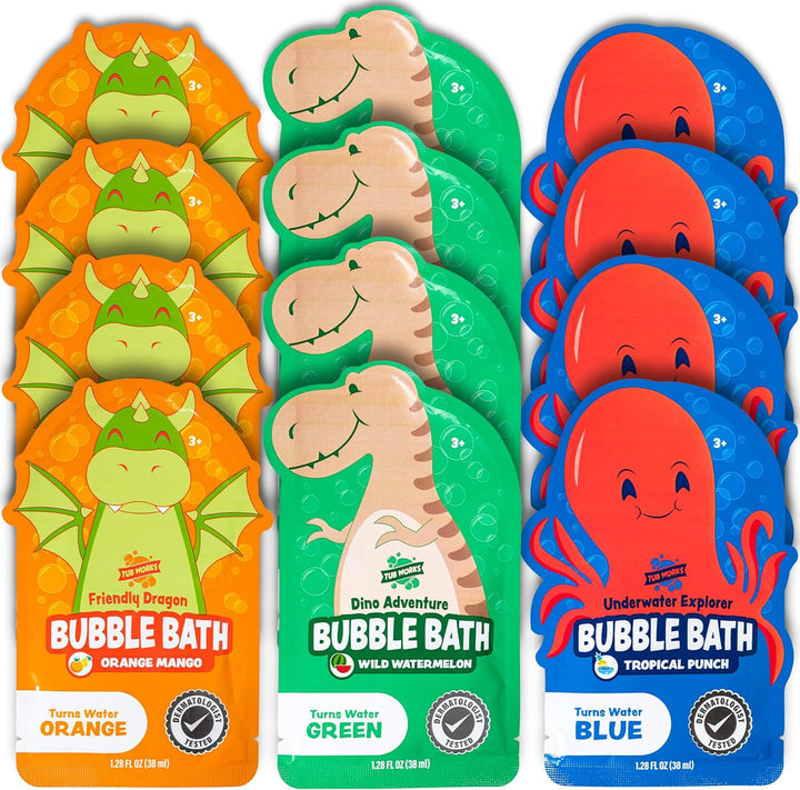 Tub Works® Magical Kids Bubble Bath, Variety 12 Pack | Green, Blue & Orange Bath Colors