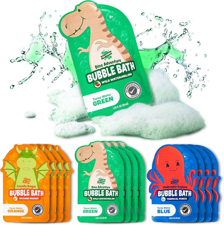 Tub Works® Magical Kids Bubble Bath, Variety 12 Pack | Green, Blue & Orange Bath Colors