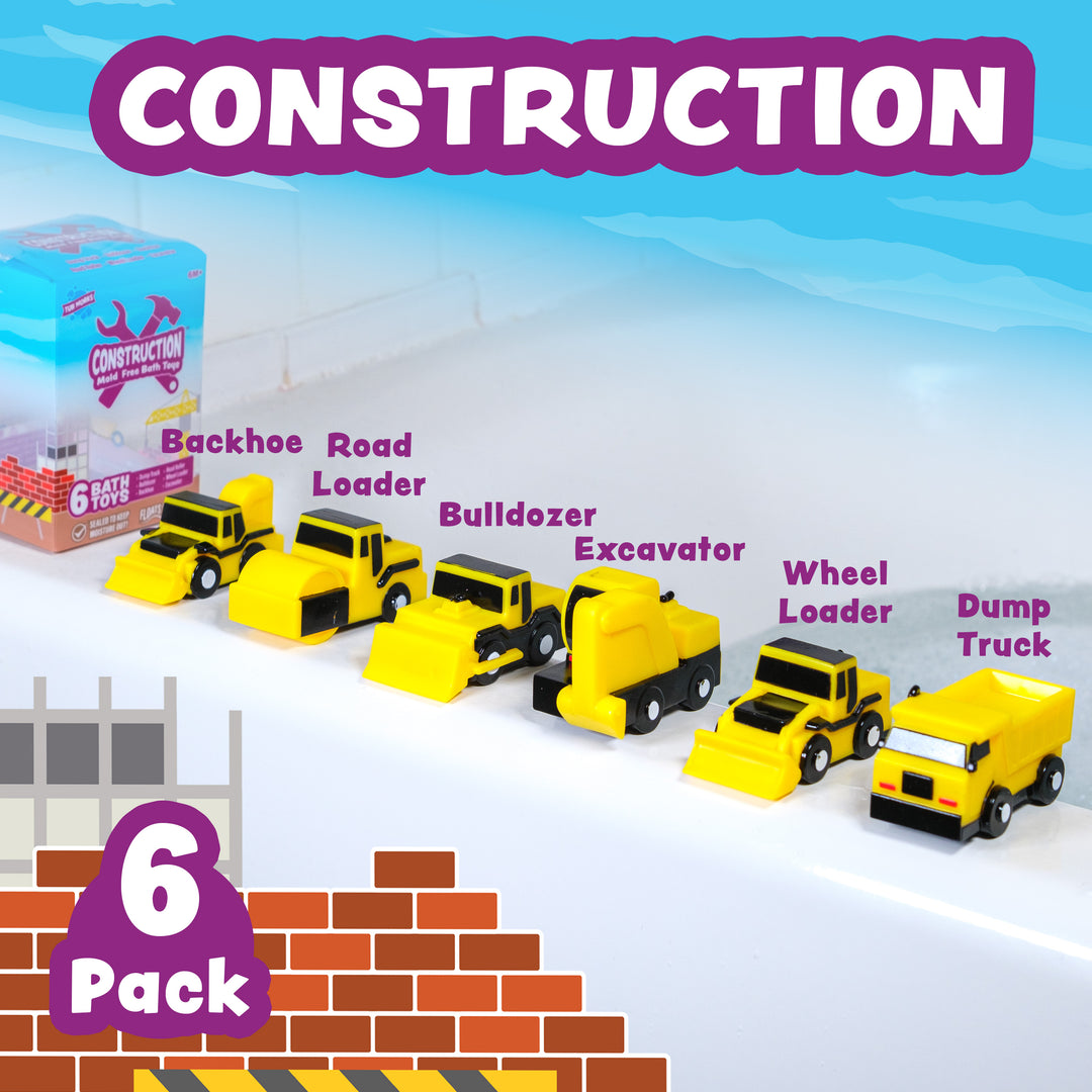 Tub Works® Construction™ Trucks Mold Free Bath Toys, 6 Pack