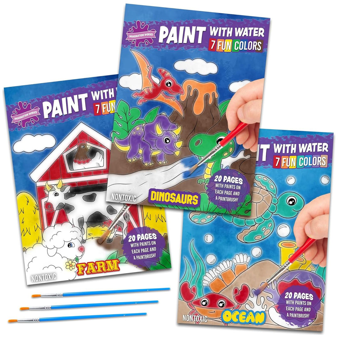 Imagination Works® Paint with Water Books for Kids, 3 Pack, Dinosaurs, Farm Animals & Under the Sea