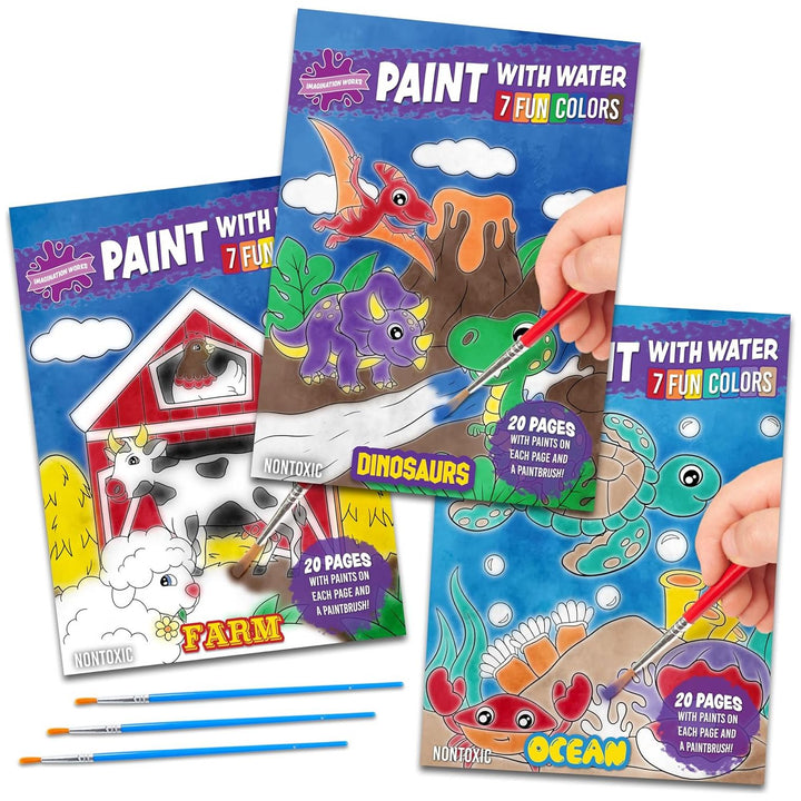 Imagination Works® Paint with Water Books for Kids, 3 Pack, Dinosaurs, Farm Animals & Under the Sea