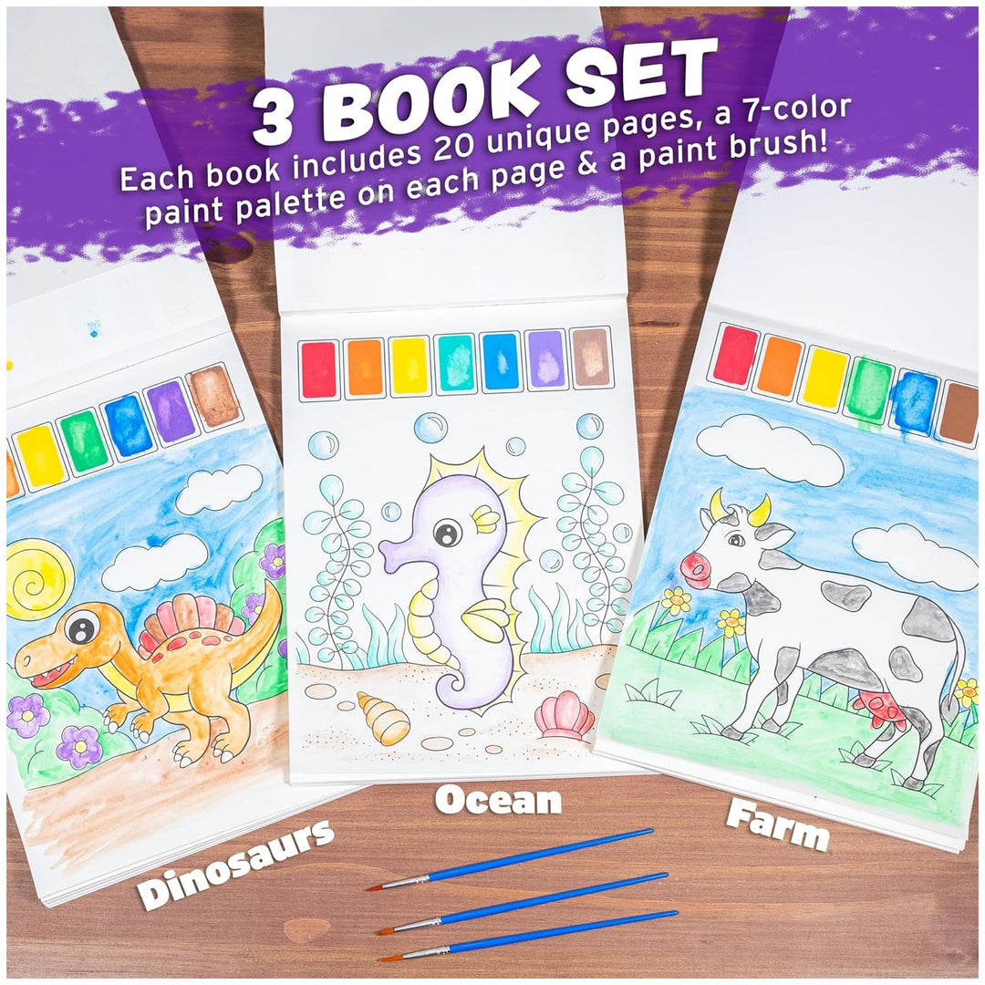 Imagination Works® Paint with Water Books for Kids, 3 Pack, Dinosaurs, Farm Animals & Under the Sea