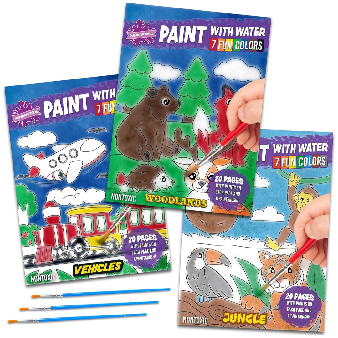 Imagination Works® Paint with Water Books for Kids, 3 Pack, Jungle Animals, Woodlands & Vehicles