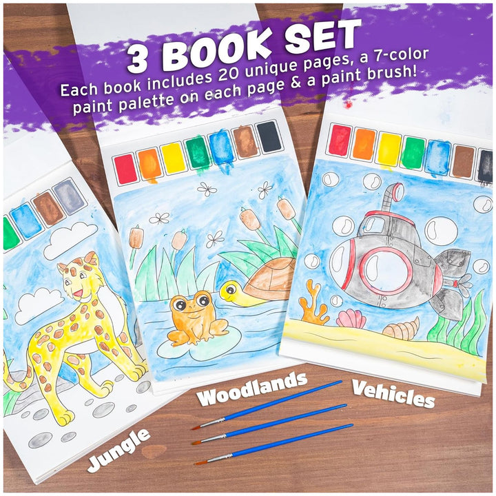 Imagination Works® Paint with Water Books for Kids, 3 Pack, Jungle Animals, Woodlands & Vehicles